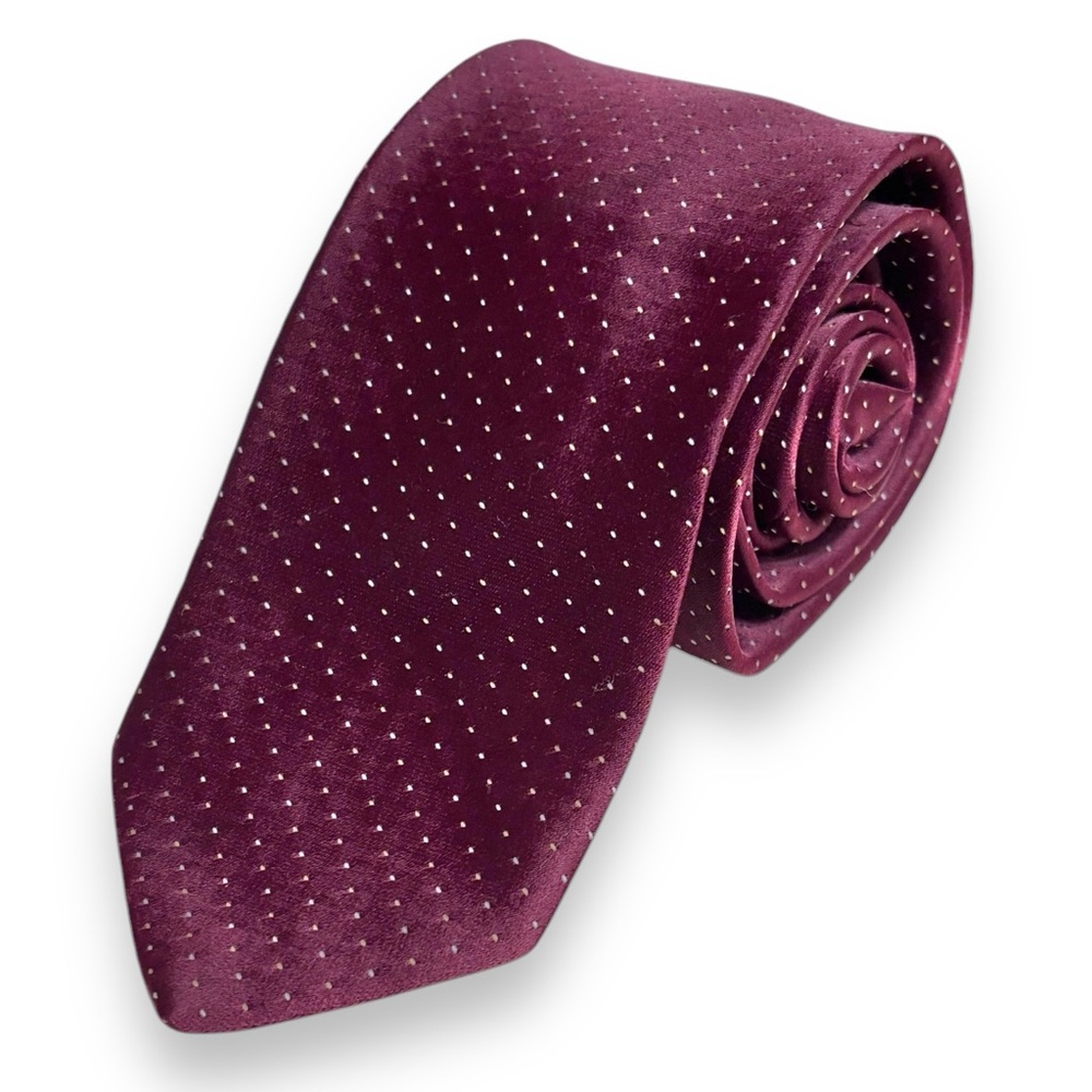 GIVENCHY Burgundy Woven Polka Dot Polyester Tie VINTAGE
